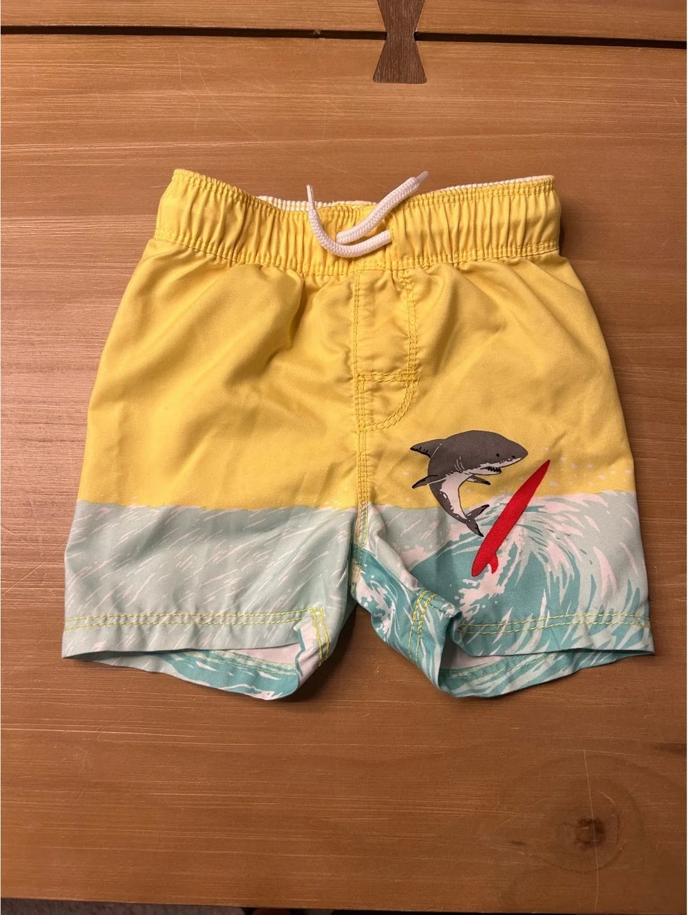 Old Navy Baby Swim Trunks with Shark and Wave Print, Size 12-18 Months